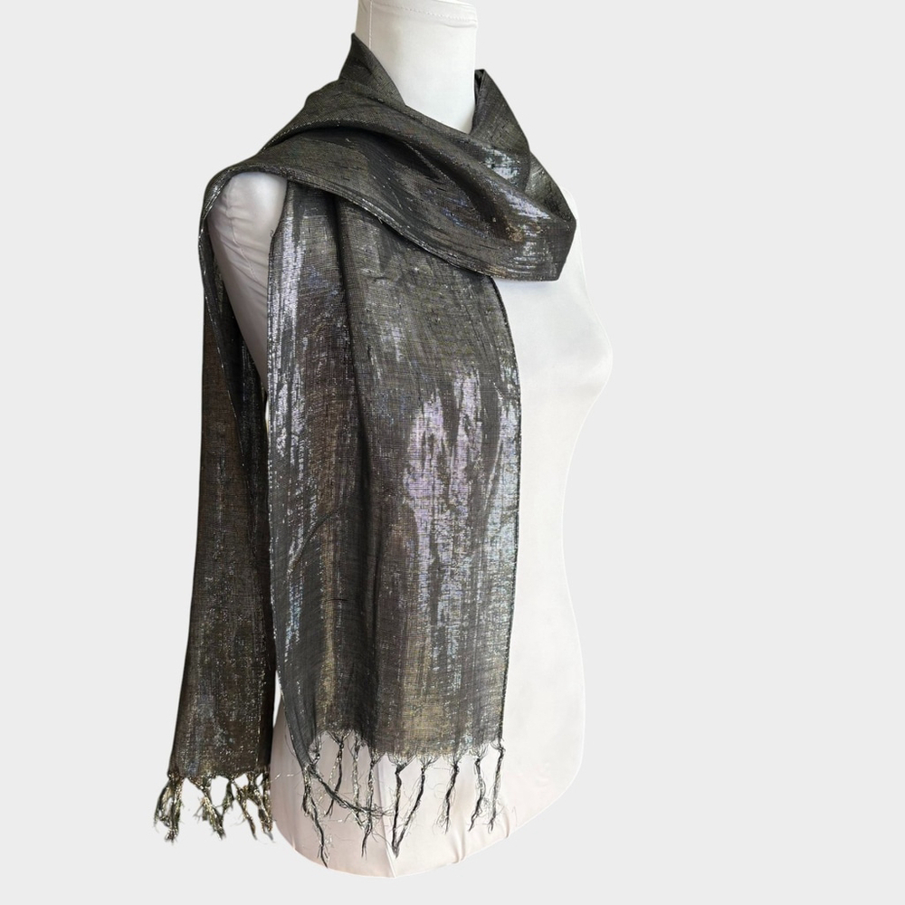 All That Glitters Metallic Silver Rectangular Scarf Fringe